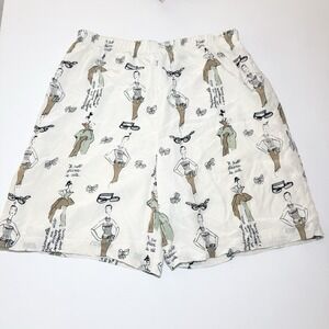 Vintage GALA 100% Silk Lounge‎ Shorts Women's S Parisian French Girl Print Lined